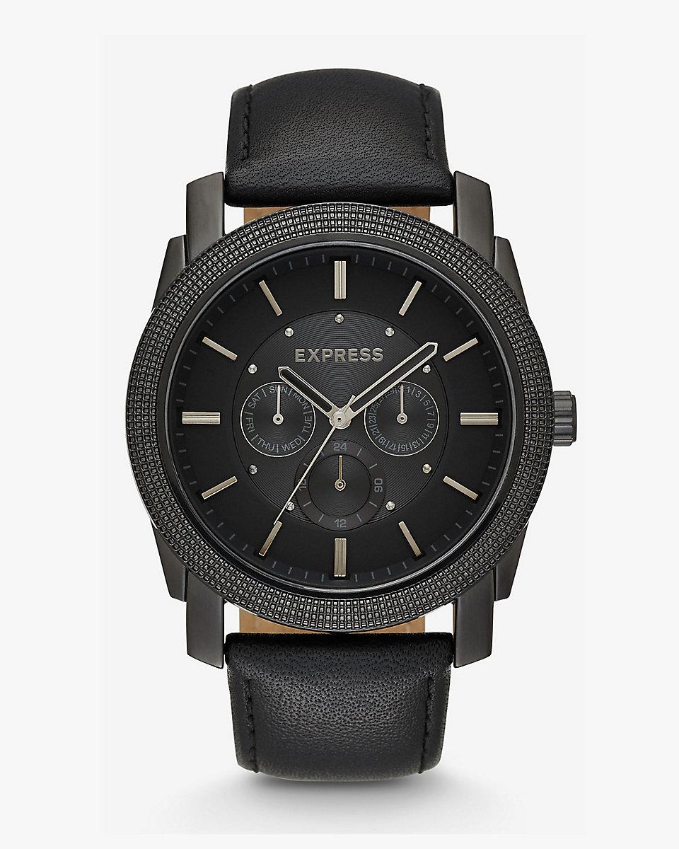 Lyst - Express Rivington Multi-function Black Leather Strap Watch in